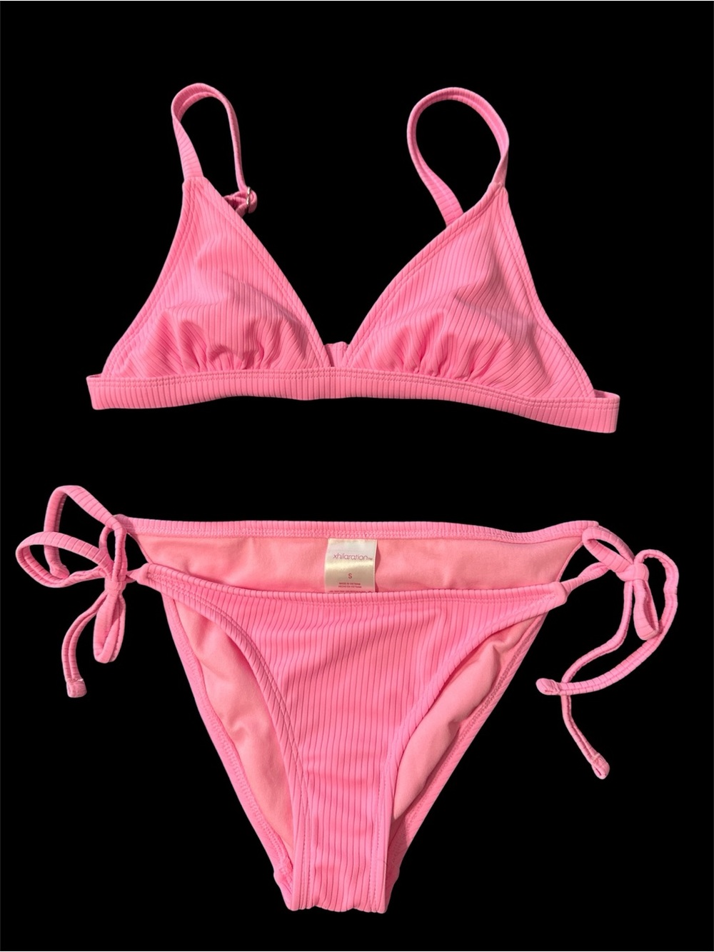 Xhilaration Pink Ribbed Triangle Bikini Set. Top medium, bottoms small.
